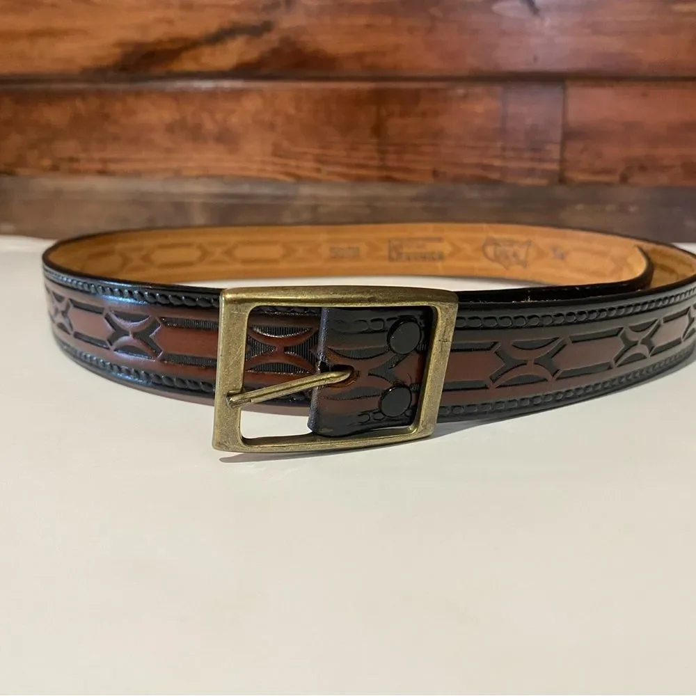Vintage Hand Stained Latitan Tooled Leather Belt Women's Size 34 Western Cowgirl